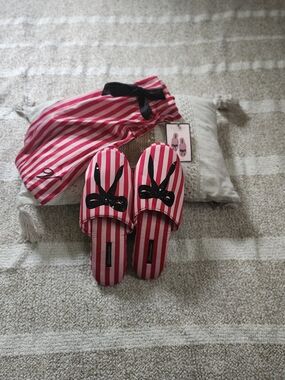Victoria's Secret Pink and White Striped Bow Slippers